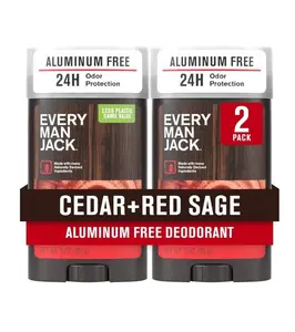 Every Man Jack Cedar + Red Sage Men’s Deodorant - Stay Fresh with Aluminum Free Deodorant For all Skin Types - Odor Crushing, Long Lasting, with Naturally Derived Ingredients - 3oz (2 Pack)