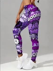 New Spring Summer Women's Leggings Comic Letter Print Stretchy Tights Casual Versatile Pants