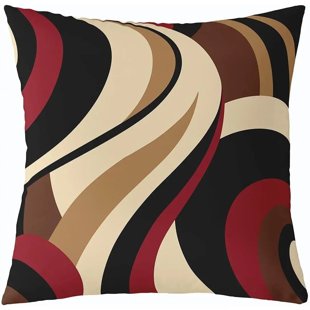 Red Brown Spiral Throw Pillow Covers Modern Swirls Stripes Abstract Pillow Covers Minimalists Boho Aesthetic Geometric Cushion Cases Graffiti Art Lines Decor