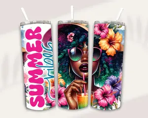 Black Girl Summer Beverage Drinkware, Portable Flasks Water Bottles Tumbler Mug Bottled