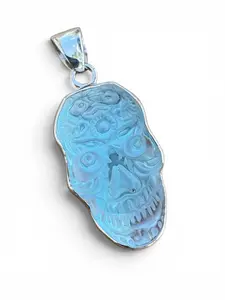 Sugar Skull Luminite Solid 925 Sterling Silver Pendant Handmade Taxco Mexico