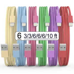 6Pack iPhone Charging Cables 3/3/6/6/6/10 FT [MFi Certified] Lightning Cable Charging Fast High Speed USB Compatible 14/13/12/11 Pro Max/XS MAX/XR/XS/X/8-multicolor