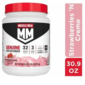 Muscle Milk Genuine Protein Powder, Strawberries 'N Crème, 32g Protein, 1.93lb, 30.9oz