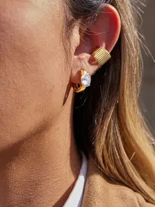 Classic 18K Plated Gold Color Wide Ear Clip Geometry Earring Women Ear Studs Stainless Steel Earrings Waterproof Jewelry For Lady Stud Earrings