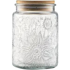 Arthink Vintage Glass Jar with Airtight Bamboo Lid 3.85x5.51 inch Food Storage Container for Snacks Coffee & Kitchen Utensils BPA Free Borosilicate Glass Wide Mouth Canister Tableware Sets Stock Up Value Pack TikTokShopBlackFriday Christmas Gift