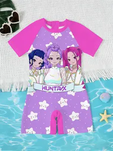 Kpop Demon Hunters Sweet Star Idol One-Piece Swimsuit, Girls Dreamy Style, Summer Beach Playwear, Slim-Fitting Sun Protection Swimwear