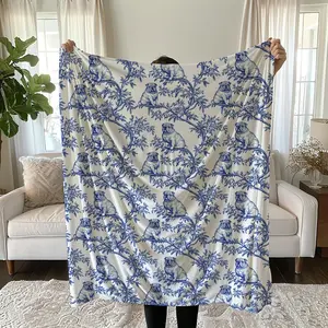 French Bulldog Blue Chinoiserie Toile De Jouy  Blanket, Custom Dog Blanket For Dog Moms & Dads, Sofa Or Bed Throw, Mother’S Day Gift