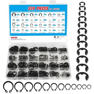 324 count C Clips & E Clips Assortment Kit, 24 Sizes C Clip 5mm-16mm & E Clip 2mm-12mm, Black Carbon Steel External Snap Rings Retaining Rings for Shafts, Bearings, Machinery & Automotive Repair