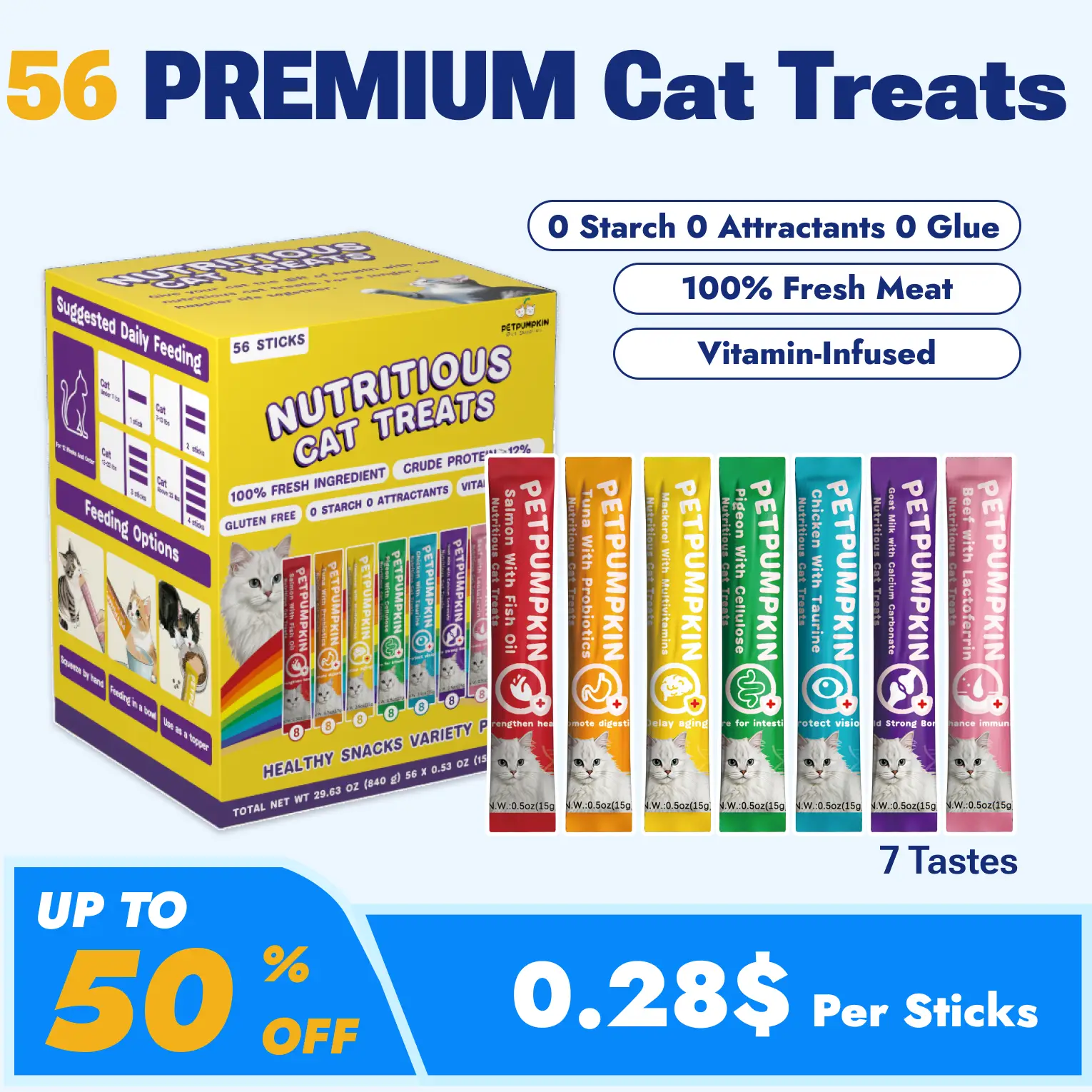 Nutritious Cat Treats, Grain-Free, Lickable, Squeezable Creamy Cat Treat/Topper, Variety Box