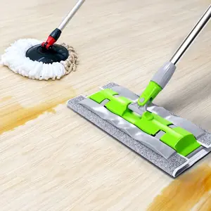 [Guaranteed Premium Quality] Thickened Stainless Steel Rod Large Flat Mop with Towel Clip, Hands-Free Washing, Alloy Mop