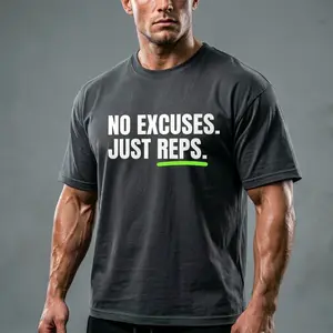 No Excuses Just Reps Unisex Gym T-Shirt Motivational Workout Graphic Tee