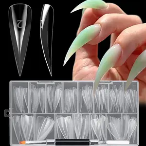Cat Claw Nail Forms Kit, 150 PCS Long Claw Dual Forms for Polygel, Reusable Eagle Claw Nail Extension Molds with Nail Brush, Halloween Stiletto Nail Tips for Professional Manicure Salon