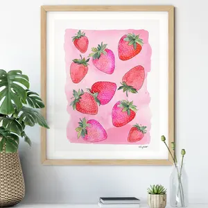Strawberry Wall Art, Fruit and Botanical Watercolor Painting, Kitchen Wall Decor, Strawberries Art Print Kids Room Wall Art  Poster Unframed