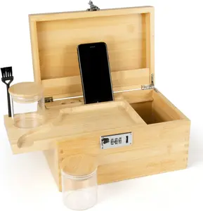 Large Bamboo Storage Box with Magnetic Lid & Removable Tray