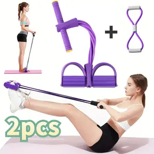 2pcs 8-character Traction Rope + 4-tube Pedal Resistance Band, Fitness Resistance Bands-4 Tube Pedal Ankle Puller, Stretch Bands for Exercise Sit Up Exercise Equipment, Workout Equipment for Women Men