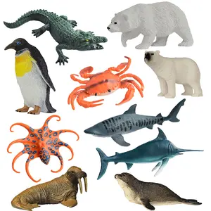 10 Pcs Water Environment Eco-Friendly Animal Set, Interactive Learning Toy, Kindergarten Teaching Aid, Birthday Party Gift, Penguin Crocodile Seal Crab