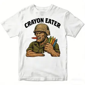 Crayon Eater Funny T-Shirt – Military Dark Humor Graphic Tee, Sarcastic Soldier Meme Shirt, Vintage War Cartoon Style, Offensive Joke Tee, Army Marine Humor Gift, Retro Tactical Comedy Shirt