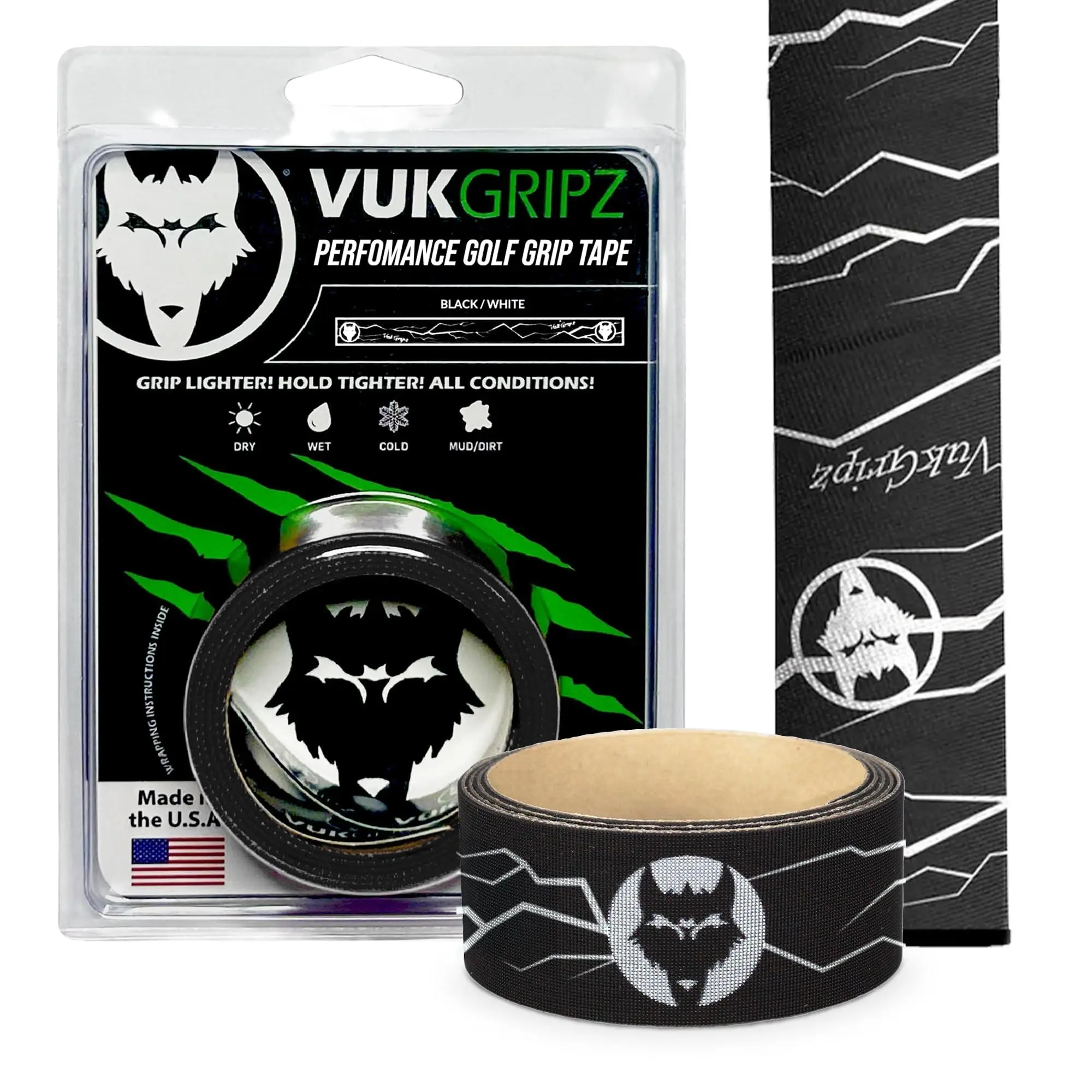 VukGripz Golf Overgrip Tape for Clubs, Friction-Based Non-Slip Control, All-Weather Easy Regrip, White
