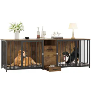 Yitahome" 95" Long Dog Kennel Large Pet Kennel Wood Crate 2 Lock Sliding Doors Rectangular，Brown