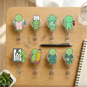 Smiski Nurse Badge Reel, Funny Smiski Green Nurse Badge Holder, Retractable ID Clip, Kawaii Medical Badge Reel, Gift for Coworkers