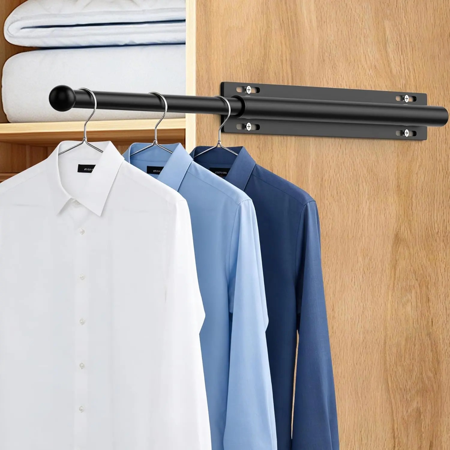 Valet Rod for Closet Retractable, 13.4"-23.2" Pull Out Clothes Hanger Rail, Heavy Duty Alloy Steel Side Mount Wardrobe Bar, Adjustable Organizer Rack for Laundry Room, Bathroom, Entranc