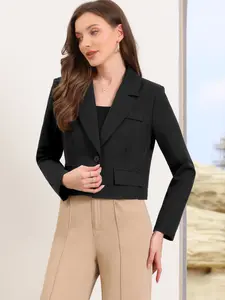 INSPIRE CHIC Women's Cropped Blazer Notched Collar Long Sleeve Suit Jacket Business Casual Blazers