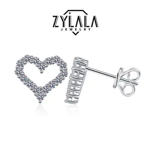[159] Synthetic Moissanite Stud Earrings 1Pair 0.5ct*2 Love Heart Shape 925 Sterling Silver Women's Jewelry Birthday Engagement Daily Wedding Gift Choice with Certificate