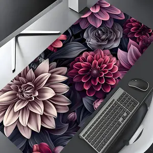 Retro Black Aesthetic Floral Art Large Gaming Keyboard Mouse Pad,Desktop Drotection Pad,Washable Rubber Pad Non-Slip Lock Edge Multi-Size Mouse Pad Suitable For Home Office,Good Gift for Family and friends