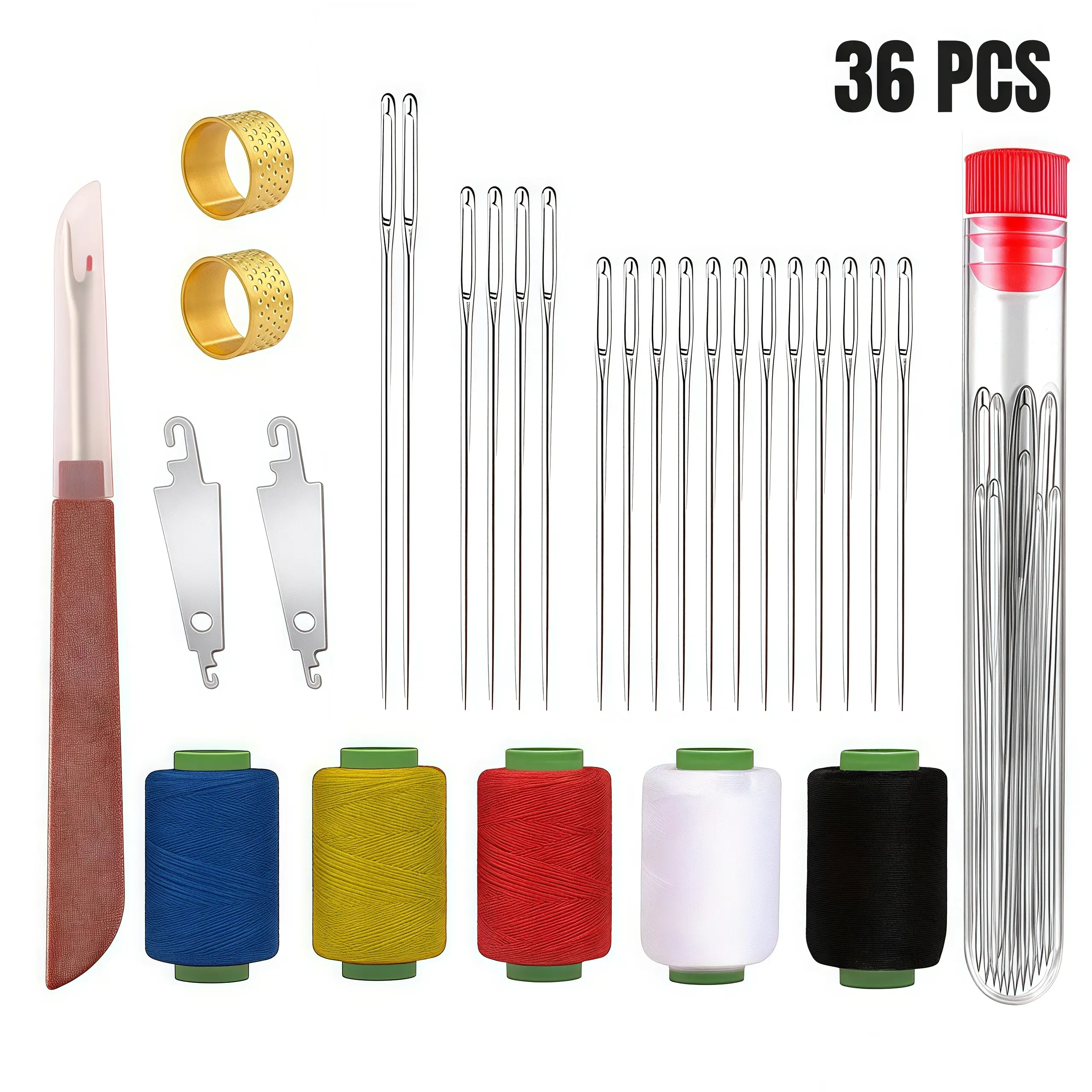 36 PCS Big Eye Fine Steel Needles Set - Long, Thin Handmade Quilting, Sewing Needles Kit for DIY Embroidery, Mending Projects, DIY Gifts, Fine Needles