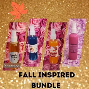 Fall Inspired Body Mist Bundle. Set of 4 (2 oz) Moisturizing Body & Hair Sprays. Handmade Alcohol Free Hair Mist - Refreshing Fragrance for Dry Skin. Pumpkin Souffle, Cinnamon Bun, Blueberry Pecan Waffles, Winter Candy Apple
