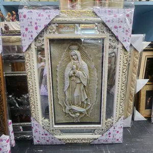 Virgen De Guadalupe 24"widex34"tall -3D White, Silver or Gold Frame Our Lady Of Guadalupe With Glass 3D Con Espejo Guadalupana Virgencita Imagen Mirrored Cuadro Mother Mary Virgen Maria Religious art image, home decor, wall decor, church events, gifts