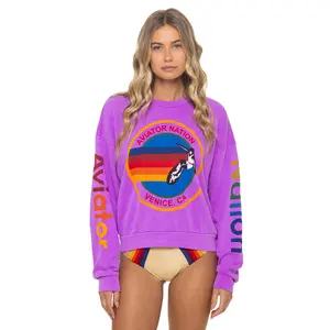 AVIATOR NATION RELAXED CREW SWEATSHIRT - NEON PURPLE