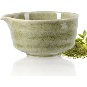 500 ml/18 oz Wave Style Ceramic Matcha Bowl with Spout, Japanese Ceremonial Matcha Chawan Mixing Bowl for Matcha Powder Salad Fruit Soup Tea
