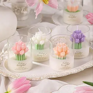 Tulip Bouquet Candle Glass Jar, Home Decor Candle, Desktop Photo Prop, Valentine's Day Gift, Housewarming Present, Christmas Candle Gift, Decorative, Decoration, 1pc