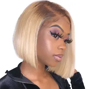 Valentine Musts #T4/613 Straight Blonde Ombre Bob Wig with Dark Roots – 6x8 Lace Closure, Pre-Cut Lace, Drawstring, Ready to Go, Natural Loo