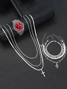 8-piece Hip-Hop Watch Set with Rhinestone Bracelet and Necklace, Quartz Hiphop Watches Set with Large Dial