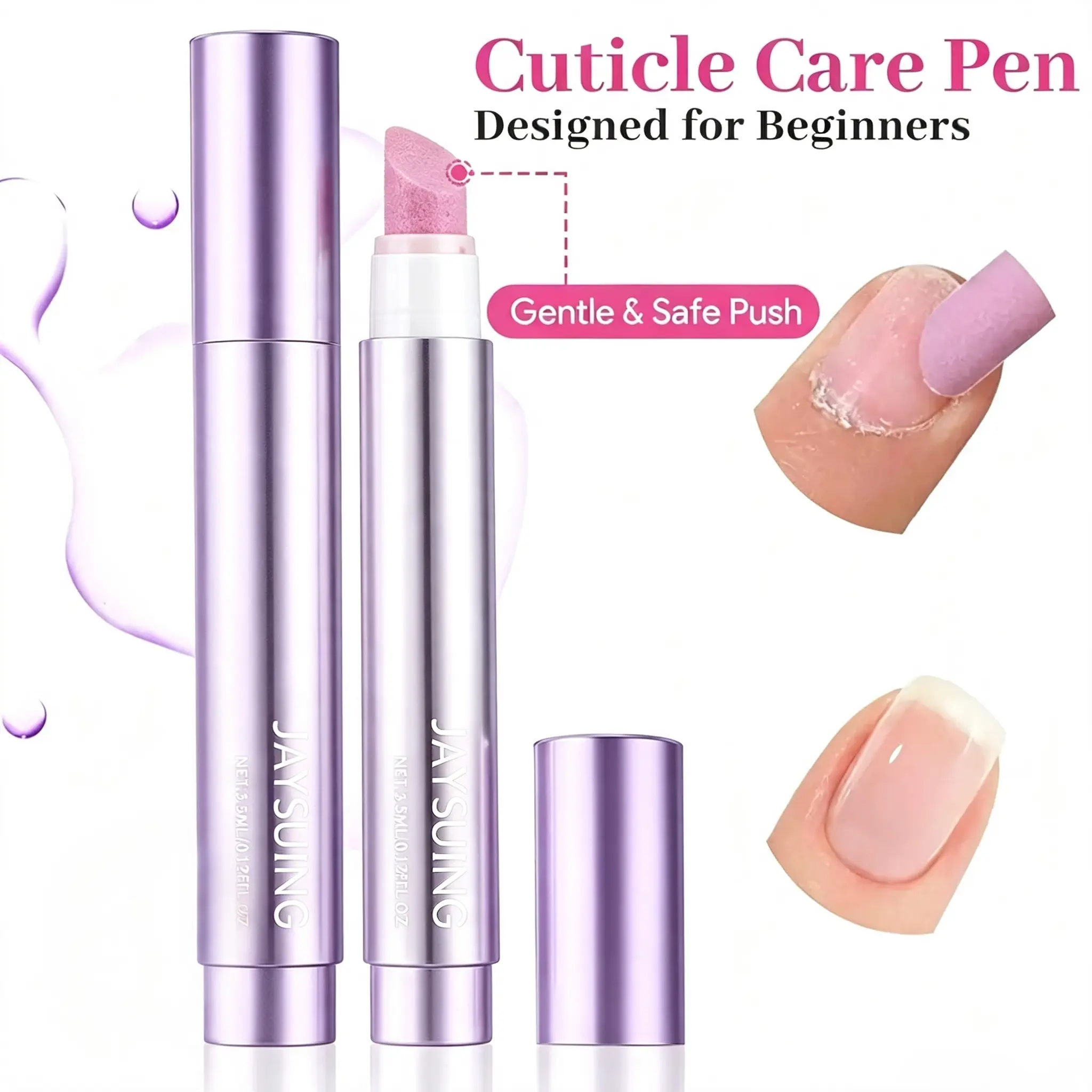 Ceramic Cuticle Oil Pusher Pen, Cuticle Remover & Nail Strengthener, entle Remove Dead Skin & Hydrate Nail Surface, 3.5ml Nourishing Essential Oil for Dry & Damaged Nails, Hangnails, Daily Nail Care