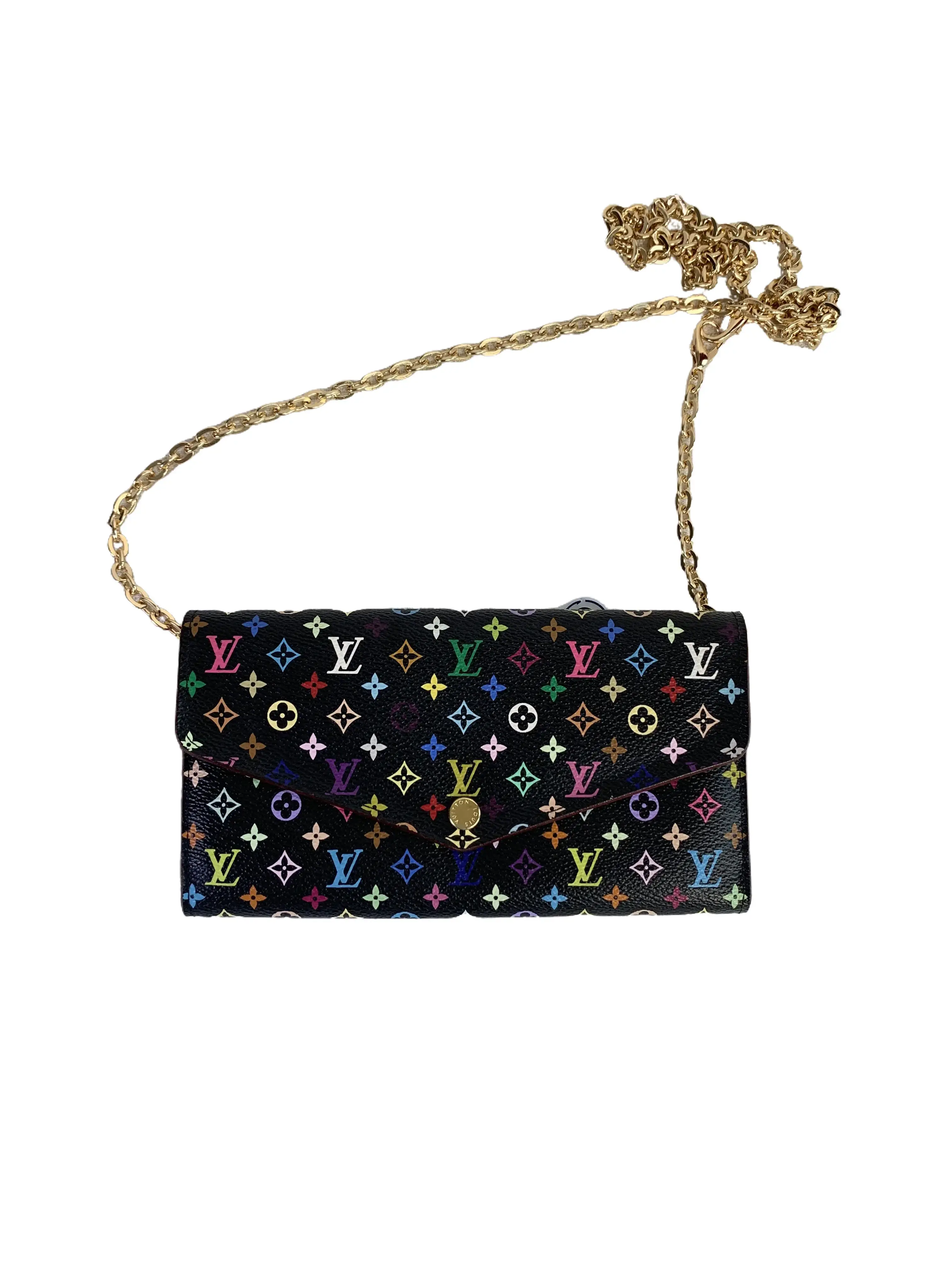 Pre-owned Louis Vuitton LV Black Monogram Multicolore Coated Canvas Long Flap Wallet With Aftermarket Metal Chain/AR10114327/4327/S