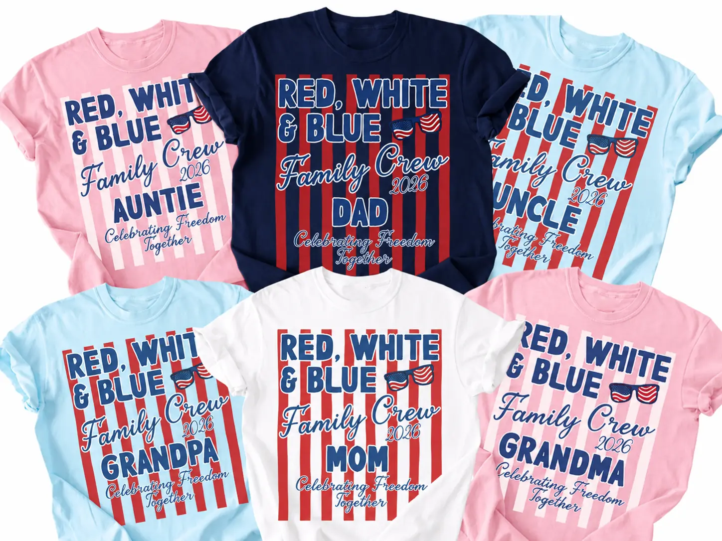 Red White and Blue Family Crew Shirts 2026, Matching 4th of July Family Shirts, Patriotic Independence Day Tee for Family Members, USA Flag Family Vacation Outfit, Fourth of July Party Shirt, American Family Reunion Tee, Patriotic Matching Shirts