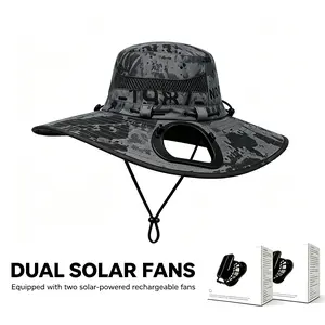 Cooling Fan Hat: Dual Built-In Fans, UPF 50+ Sun Protection, Wide Brim Design with Wind-Resistant Strap. USB Rechargeable Cooling Hat for Hiking, Fishing, Golf & Construction. Outdoor Cooling Gear, Sun Protection Hat & Gift for Dad.