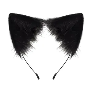 CuteStreet Furry Cat Ears Headband Handmade Faux Fur Cosplay Halloween Costume Party Hairband
