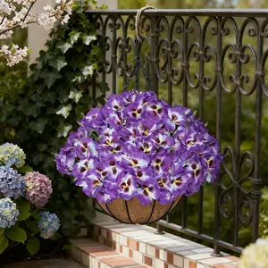 Spring Summer Artificial Hanging Flower Basket, Pansy & Phalaenopsis Orchid, UV Resistant Faux Floral Arrangement for Home Garden Balcony Porch Decor, Artificial Outdoor Plants, Plastic Faux Flowers