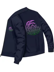 Trendy Fashion Baseball Jacket with Lotus and Moon Phase Gradient Pattern for Men and Women
