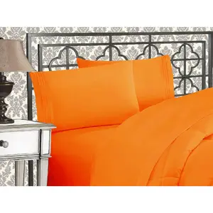 Luxurious 1500 Premium Quality Microfiber Three Embroidered Softest 4-Sheet, Wrinkle and Fade Resistant, Queen, Orange