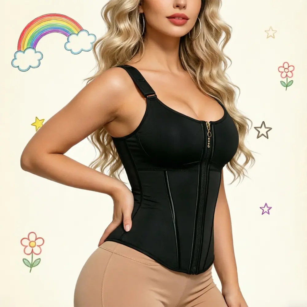 Women's Waist Shaping Underwear Top - Fitted, Tummy-Flattering, Body-Hugging, Compressive, Minimising Shapewear Tops, Double Firming Tummy Control, Zipper & Hook Closure, Adjustable Straps, Smooth Mesh Fabric for Workout Fitness, Fitted Shapewear Tops