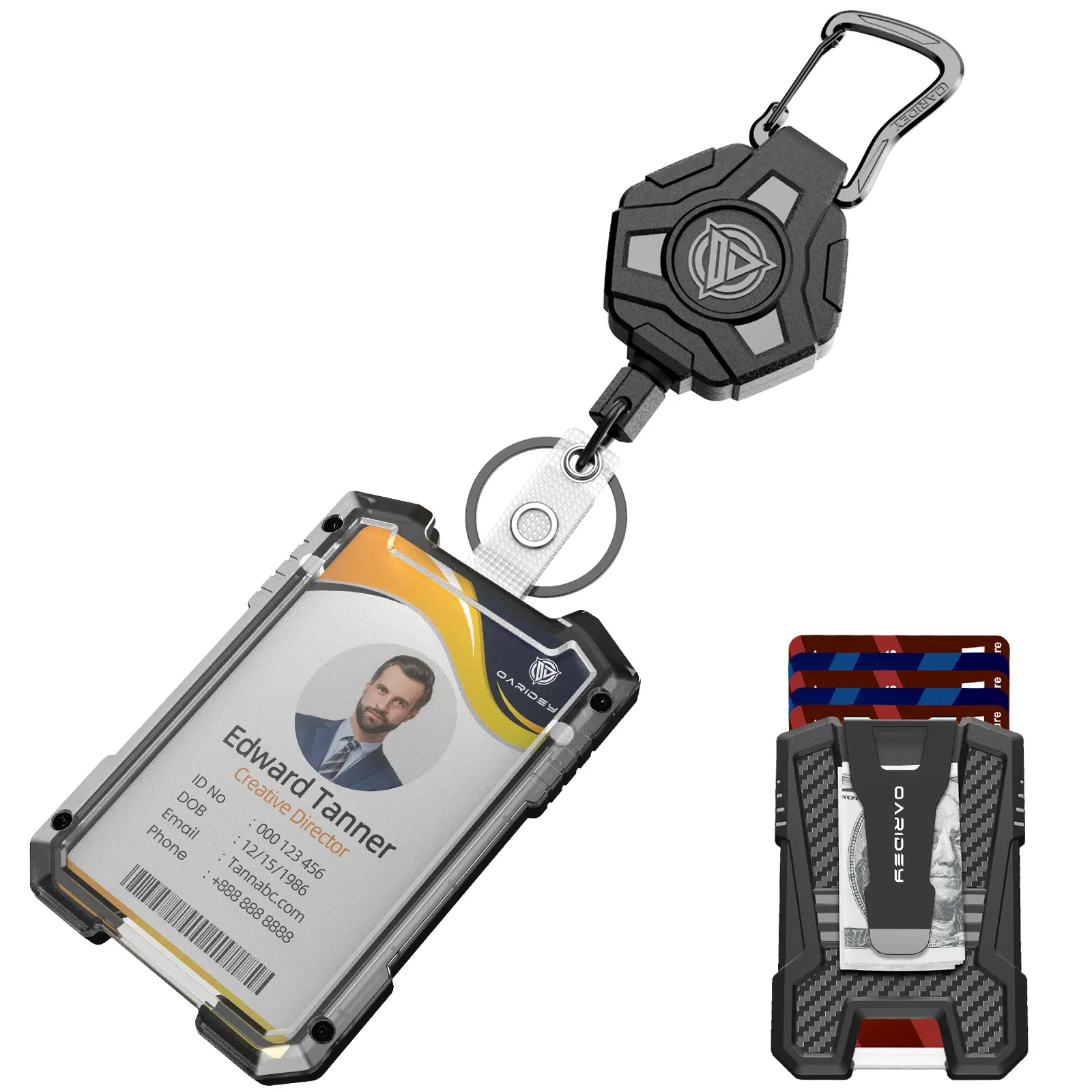 Oaridey Retractable Badge Holders, Heavy Duty Retractable Keychain with Tactical ID Card Holder (Holds 5 Cards),ID Badge Holders with 31.5” Badge Reel