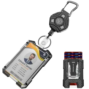 Oaridey Retractable Badge Holders, Heavy Duty Retractable Keychain with Tactical ID Card Holder (Holds 5 Cards),ID Badge Holders with 31.5” Badge Reel