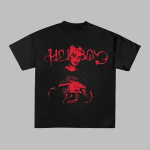Hellboy Lil Peep Tribute T-Shirt, Bold Red Graphic Design, Perfect for Music Fans and Streetwear Enthusiasts, Comfortable Black Tee for Everyday Wear
