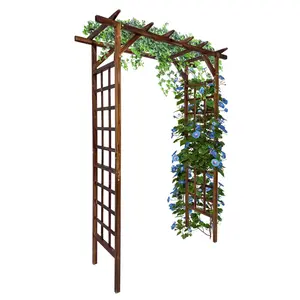 Gaomon 85in Carbonized Solid Fir Wood Garden Arbor - Arch-Shape Double-Layer Pergola with Flat Roof, Lattice Sides, Moisture-Resistant Design, Plant Support for Backyard, Wedding Decor