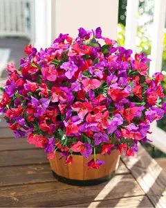 Ivydale Fake Bougainvillea Artificial Flowers for Outdoors Spring Summer Decor, 4PCS Bougainvillea Outdoor Faux Plants Realistic Silk Flowers for Outside UV Resistant for Planter Patio Window Garden, Purple